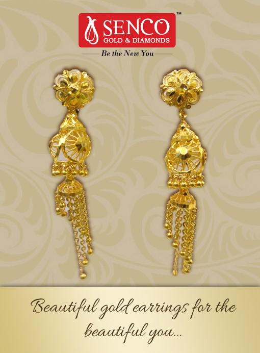 Senco Gold Women Gold & Diamonds Blooming Artistry Gold Earrings :  Amazon.in: Fashion