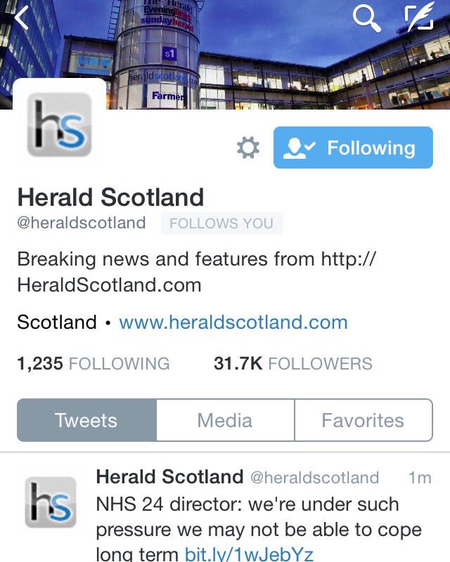 TheHeraldEditor's tweet photo. Apparently 20k of my followers don't follow @heraldscotland . You should! Breaking news and the best of The Herald. http://t.co/n5ol5wP92i