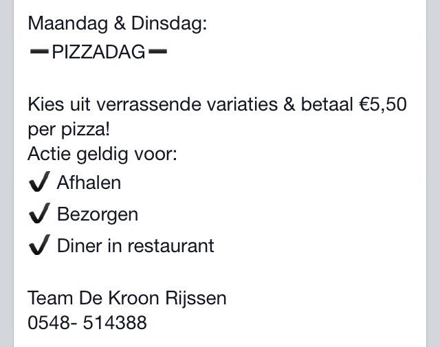DeKroonRijssen's tweet image. Maandag &amp;amp; dinsdag Pizzadag!