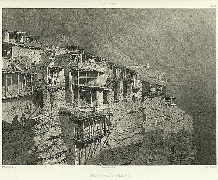 Аул Аракани. Литография. Работа Князя Григория Гагарина. 1847 год. #OldDagestan
