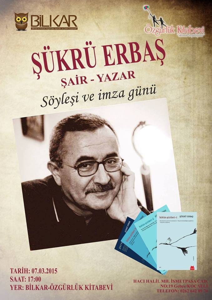 krmzkedikitap's tweet photo. .#ŞükrüErbaş 7 Mart Cumartesi Saat 17:00'de #Bilkar Özgürlük Kitabevi'nde okurlarıyla #Gebze #Kocaeli @krmzkedikitap http://t.co/dAVgNti3Ck