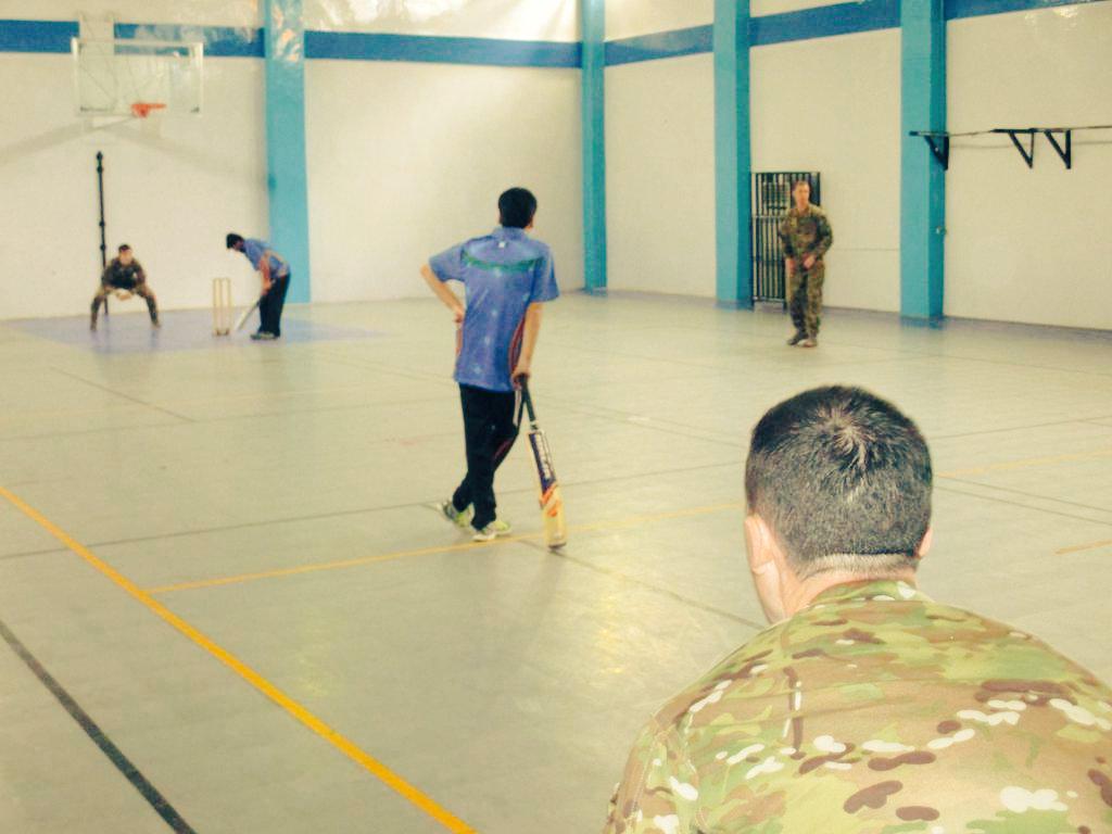 ACBofficials's tweet photo. A friendly game b/w local #Afghanistan players &amp; #Australian troops before #AusvsAfg on 4 March  #ResoluteSupport http://t.co/B3IygesELX
