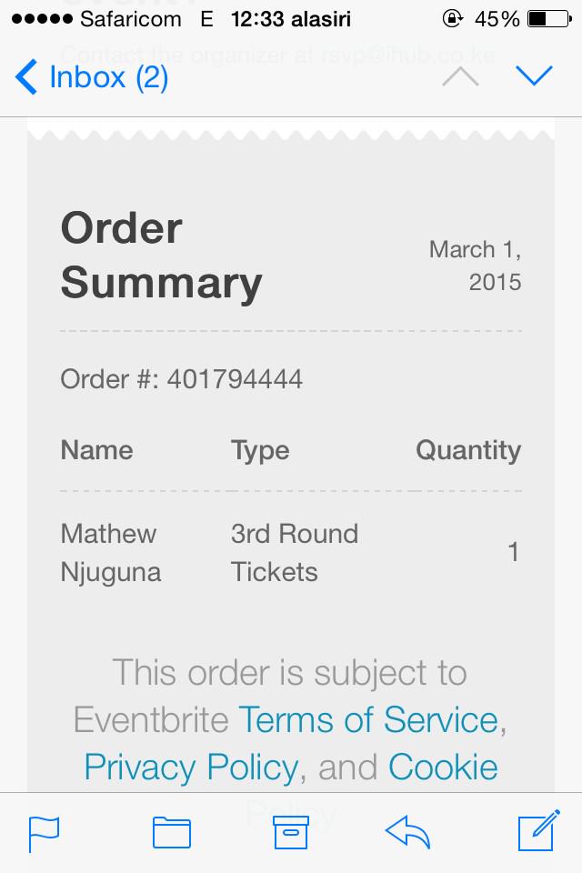 Dmarionyaguthie's tweet photo. Just got my ticket #5yrTechBash @aweSam_oyier @iconium_digital http://t.co/LVfbJ21SSX