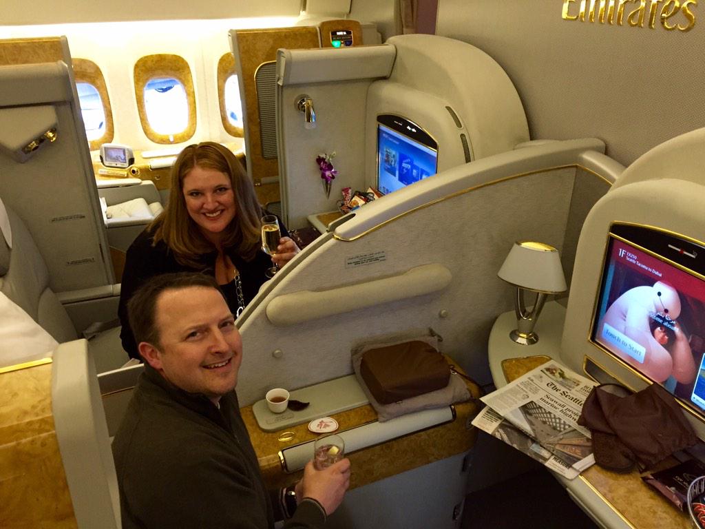 super_schmidty's tweet photo. Props to @AlaskaAir for their outstanding mileage program - first class on @emirates was a #luxury, as was the Dom! http://t.co/cQC1UmKu9L