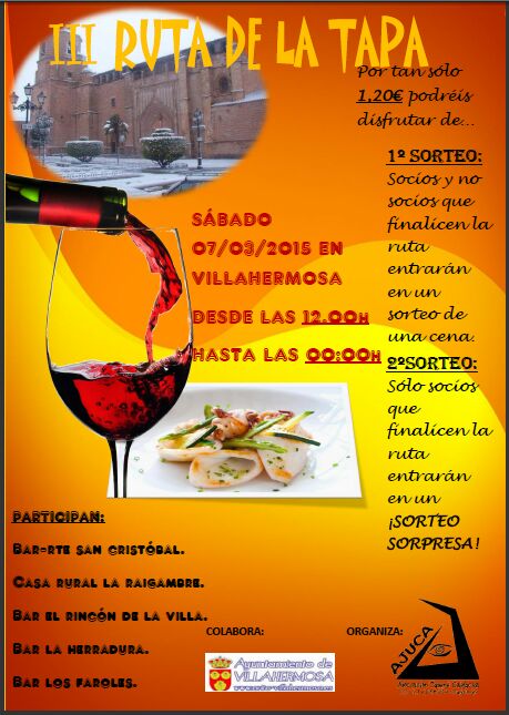 ajucaa's tweet photo. Haz un hueco este sábado 7/marzo y degusta las espectaculares tapas que nos van a preparar ¡con sorteo de 1 cena! http://t.co/wUdtxoQoJ2