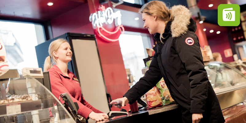 Med Eika Safe kan du betale ved å holde mobilen inntil betalingsterminalen. Du trenger ikke kode. #mobilbetaling