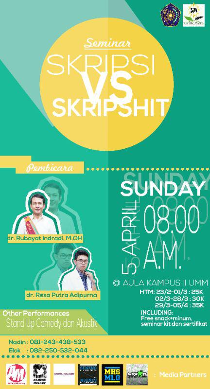 smfkumm's tweet photo. @anakkostmalang Scientific Medico FK UMM presents Seminar Skripsi VS Skripshit | 5 April | Aula kampus 2 UMM http://t.co/H2vyLKeYhG
