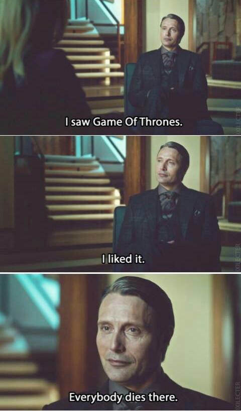 ThronesUpdates's tweet photo. Hannibal watches Game of Thrones http://t.co/nbzZXLgEHN