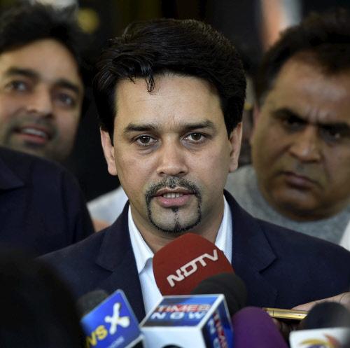 Newly elected #BCCISecretary #AnuragThakur addressing media persons | Photo: PTI