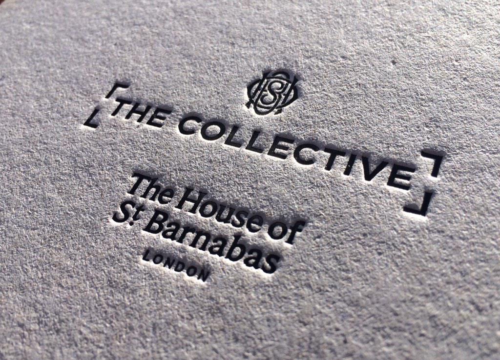 Black foil logo of <a href="/HoStBarnabas/">House of St Barnabas</a>. Producing stunning publication for art installation by <a href="/markkarasick/">mark karasick</a> on 4th March.
