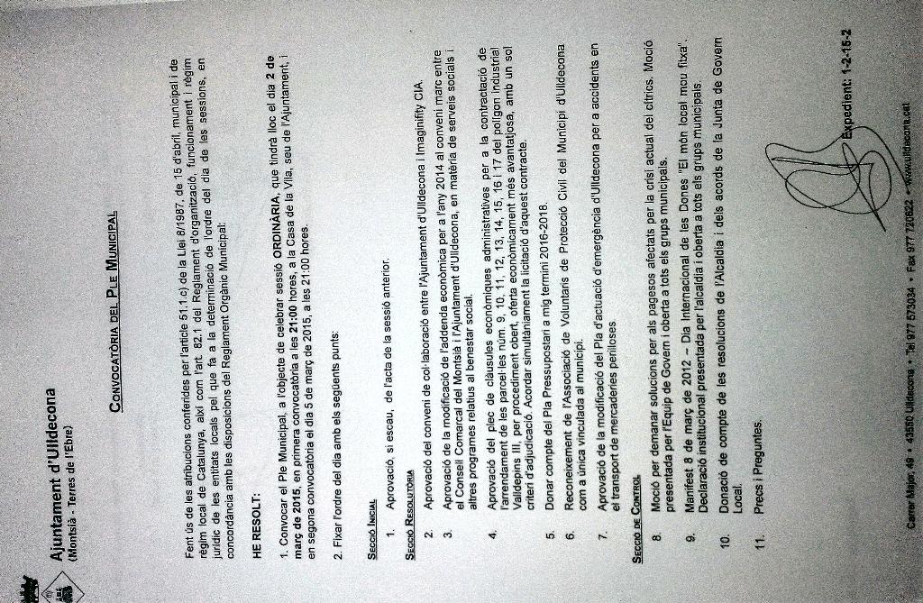 Ple ordinari #Ulldecona, fet excepcional. 2014 només se'n va cnvocar 1 i ds d 17nov oposició no hem pgut preguntar