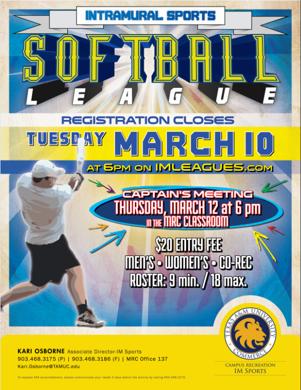 Did you notice our new header photo? The <a href="/TAMUCIMSports/">TAMUC Intramural & Club Sports</a> Softball League is just around the corner! #TAMUC