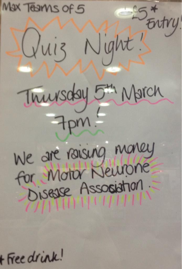 StarbucksBrunel's tweet photo. Quiz Night this Thursday in aid of motor neurone disease! Who will be joining us? http://t.co/AgH8cl4zpT