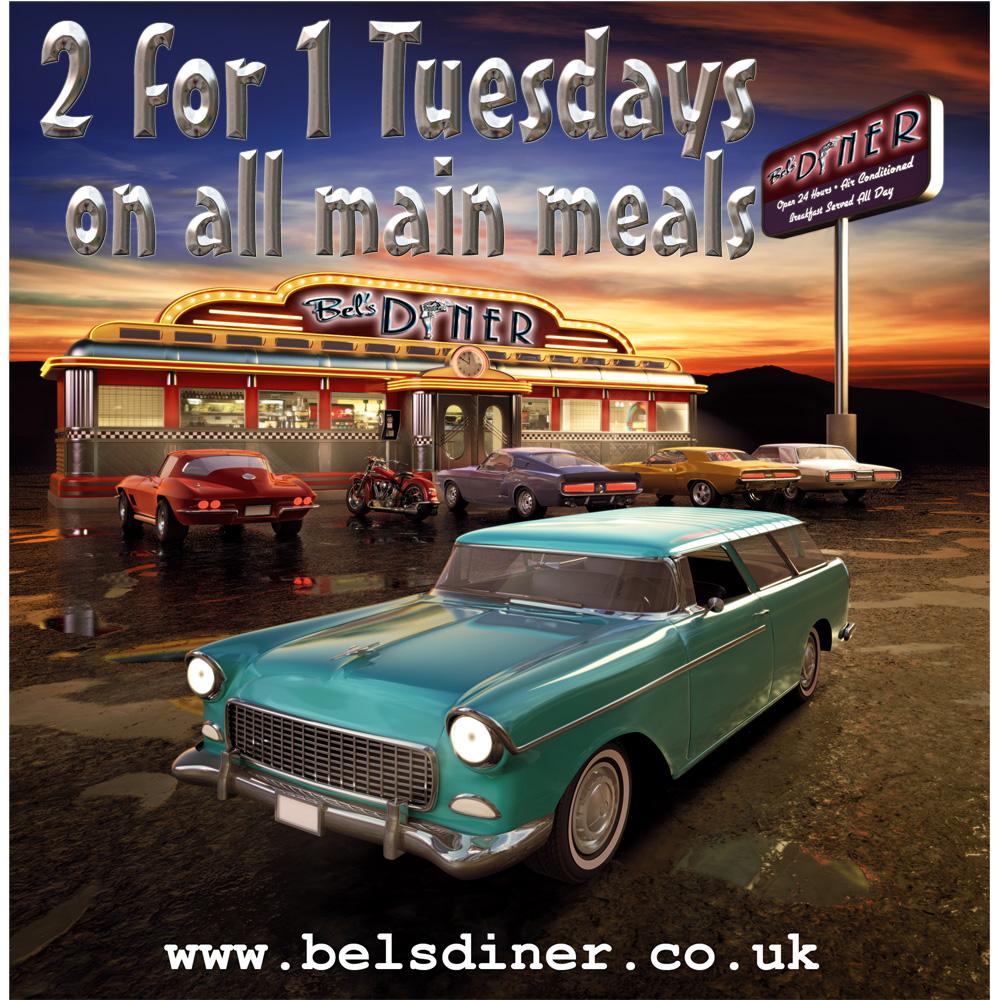 BelsDiner's tweet photo. 2 for 1 every Tuesday at Bel's!
Buy any main meal and get a second FREE!
(same value or cheaper meal free) http://t.co/necN0PzyUq