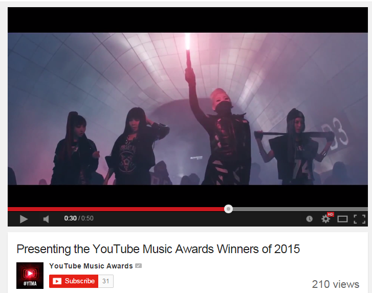 BaddestFemaleCL's tweet photo. Presenting the YouTube Music Awards Winners of 2015 - #2NE1 &amp; #GDYB makes the list https://t.co/LbGG70PBuN http://t.co/6HLdkDYzqQ