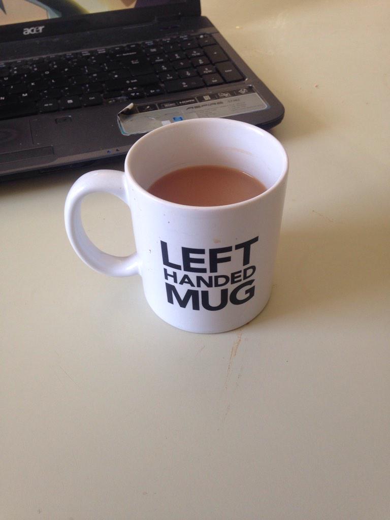 connerrmac's tweet image. A left handed mug that can only be read when using your right hand? The fuck?!!!