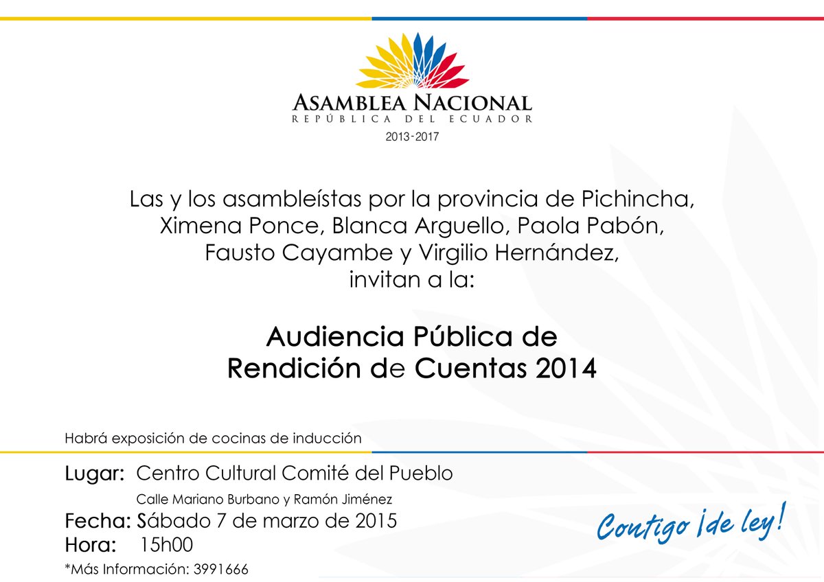 BlancaArguelloT's tweet photo. Invitadas e invitados al evento de Rendición de cuentas. @XimePonceLeon @PaolaPabonC @virgiliohernand @FaustoCayambe http://t.co/jJIXBUhUXI