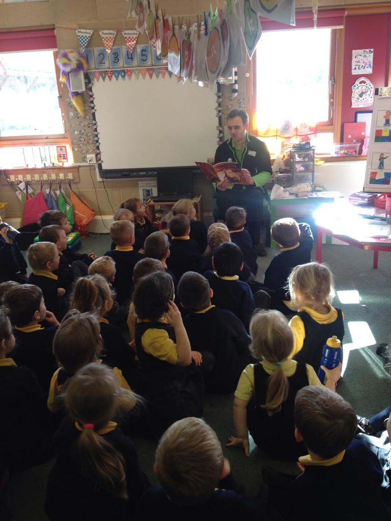 AsdaLongwell's tweet photo. The children at Barrs Court school loved @tommcfly &amp; @DougiePoynter 's 'The Dinosaur that Pooped the Past.' #asdaclc http://t.co/gUK1GESehy