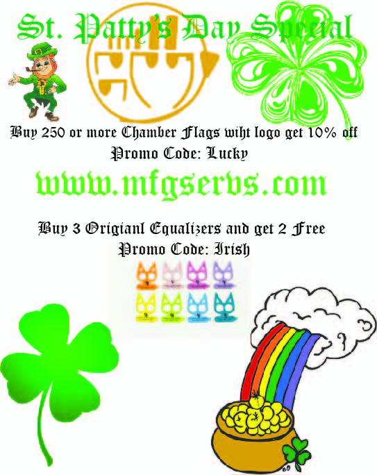 ChamberFlags's tweet image. Check out our St. Patty's Day specials! mfgservs.com Buy 250 @ChamberFlags get 10% off! code: Lucky