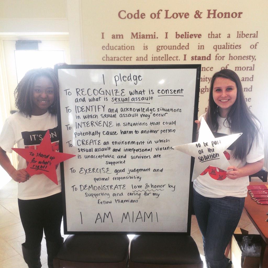 MUSenate8's tweet photo. #ItsOnUsMiami to stop sexual assault and interpersonal violence. Come to Armstrong Student Center and take the pledge http://t.co/Q0cNd895oH