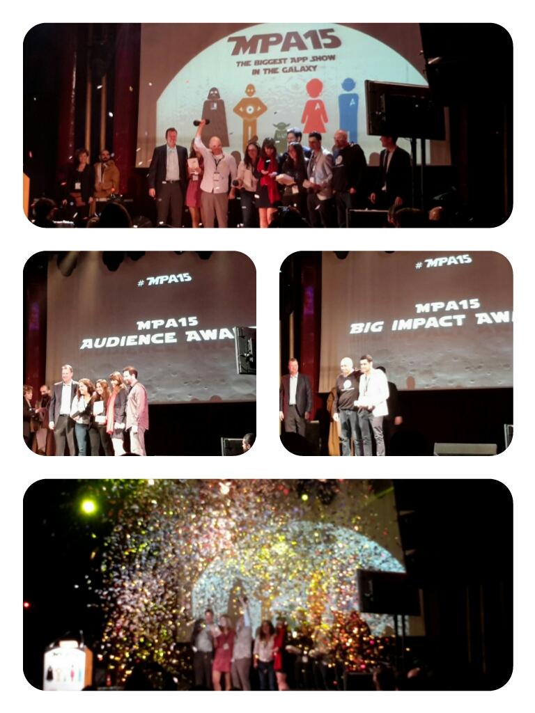 LoreAbarik's tweet photo. #MobilePremierAwards:
 1.- AudienceAward: @GPSGAY 
 2.- BigImpact: @TOMP_SA 
 3.- BestAPP: @Fansino
Congrats! #MPA15 http://t.co/CabKkpVXlT