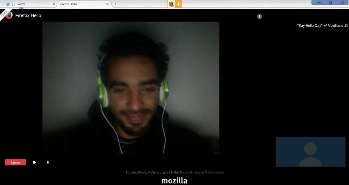 abumuailek's tweet image. Saying Hello using  #FirefoxHello with @medmackymack 
#ArabicMozilla #Mozilla #Palestine #Tunisia #Gaza