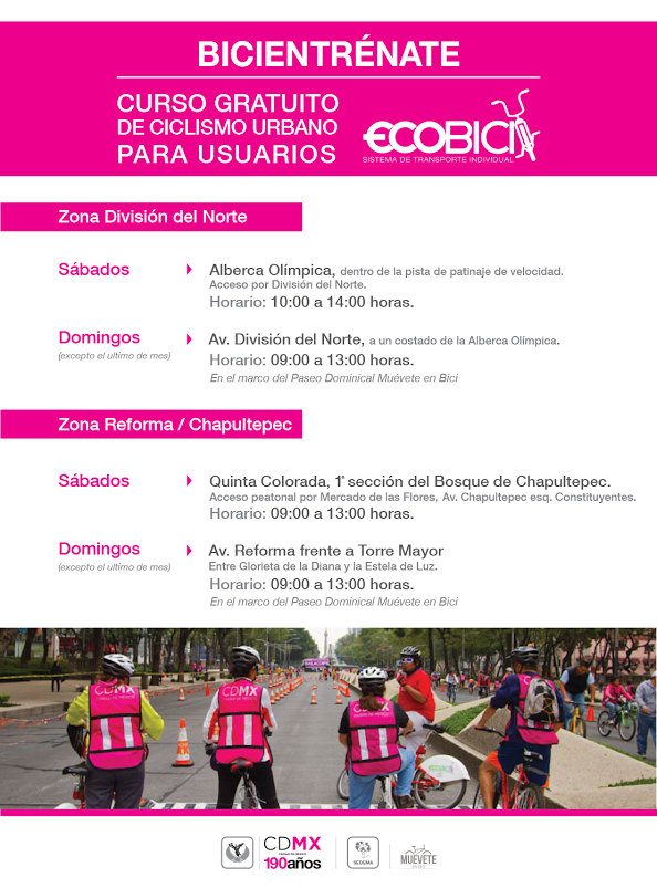 tmullergarcia's tweet photo. Compartimos los horarios de los cursos gratuitos para usuarios @ecobici que ofrece Bicientrénate División del Norte: http://t.co/ccI4RCLkJY