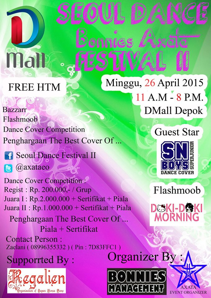 Axata_ID's tweet image. Share Korean Festival, Seoul Dance Festival II, 26 April 2015 @DMall Depok.. @RedHood_ID 

facebook.com/events/1542382…