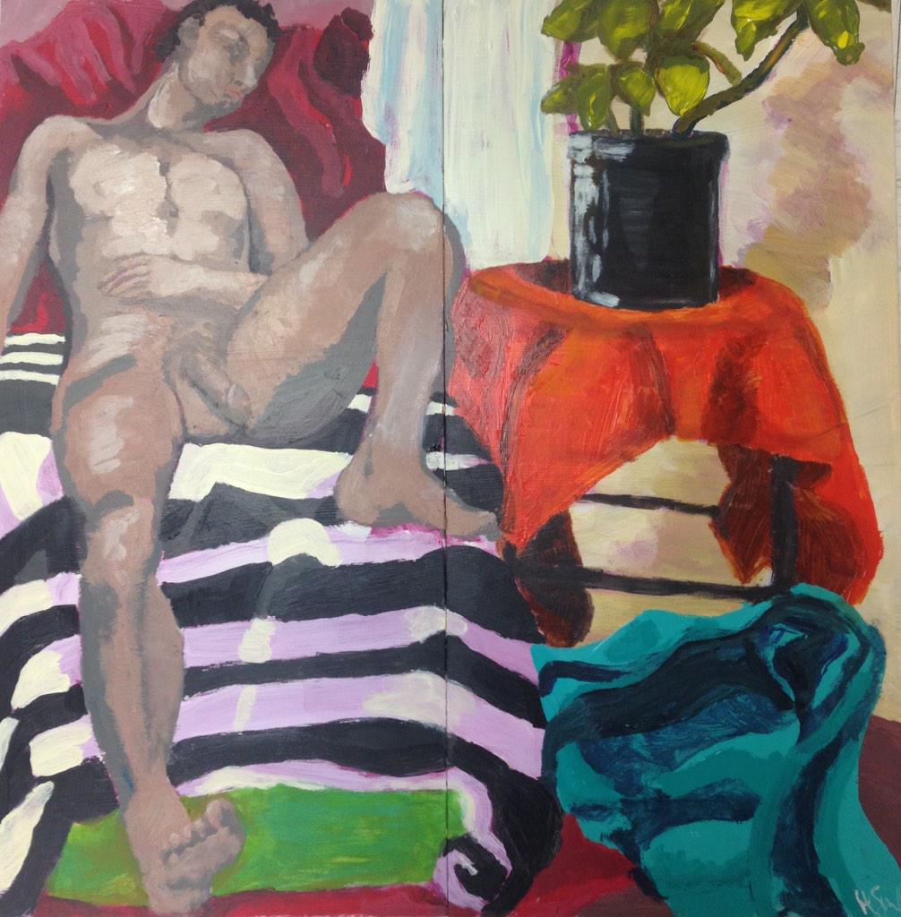 crusadeonacid's tweet photo. Can I be in love with my painting without being cocky? No pun intended. #acrylic #nude #splitcanvas http://t.co/Xx2eChOlAA