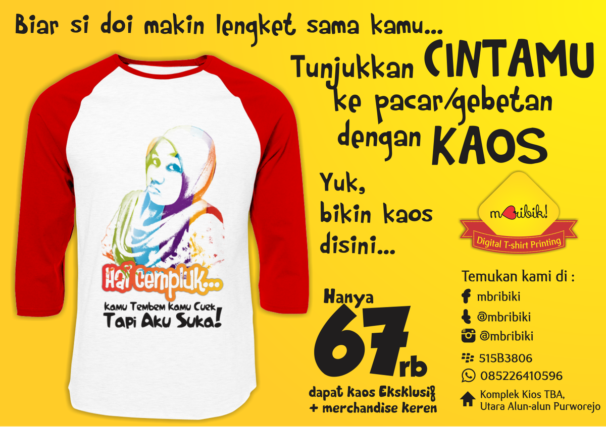 Mbribiki's tweet photo. Pas BGT buat km yg lg PDKT sma sseorg! Nyatain aja lwt KAOS, bikinnya di Mbribik! Digital T-shirt Printing #Purworejo http://t.co/ZgZtwePecW