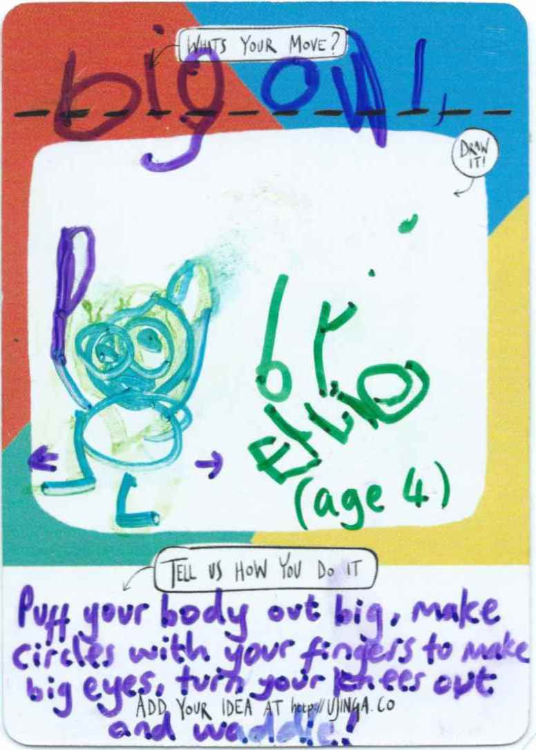 GetZilli's tweet photo. BIG OWL! First #awesome #card contrib from Ellie (&amp; mum)! What is your #silly move? @ujingagame #opensource #DIY http://t.co/gRcpPuMF8e