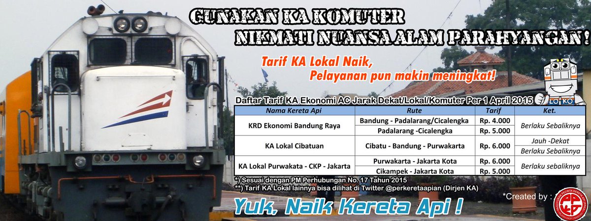 EdanSepurBD's tweet photo. INFO! Tarif KA Ekonomi Lokal/KRD Daop 2 Bandung Per 1 APRIL 2015. Ada Kenaikan. cc: @PRFMnews @infopadalarang http://t.co/AVAh4pOvWV