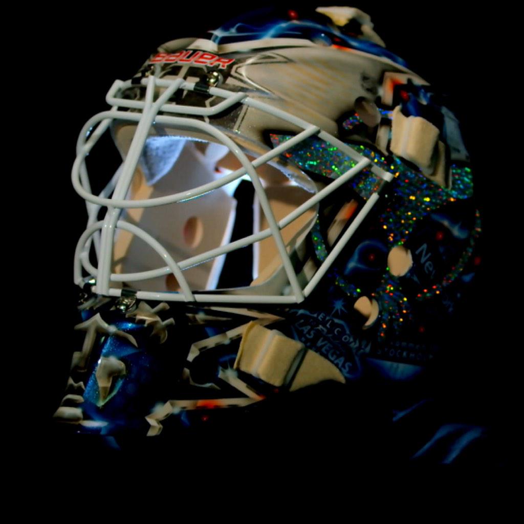 NYRangers's tweet photo. Here is the new @HLundqvist30 mask inspired by @tiesto on #TheMaskOnMSG! http://t.co/0Iidjlknyj