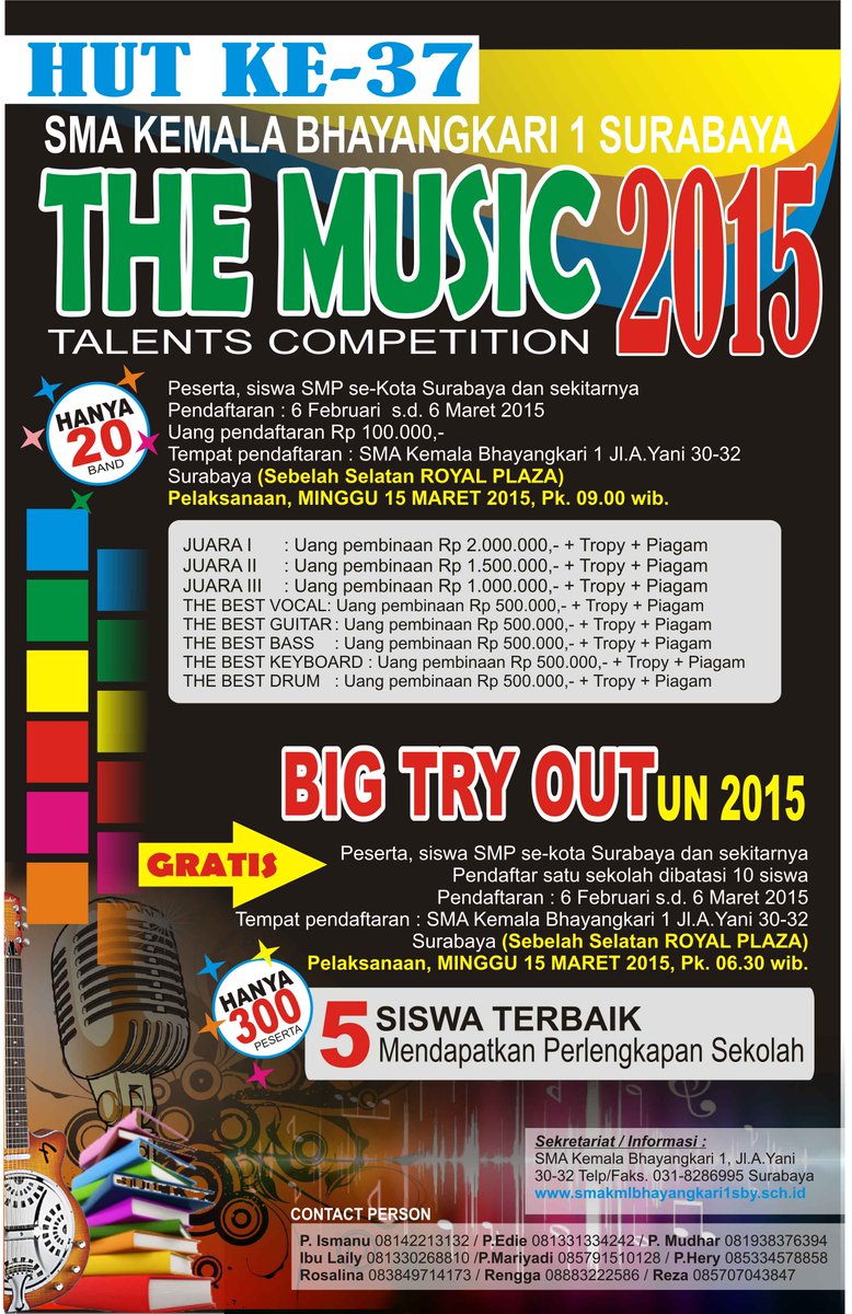 Ikutilah festival band tingkat SMP dan Tryout Akbar yang diselenggarakan di #SMABHAONE bantu me-retweet ya.