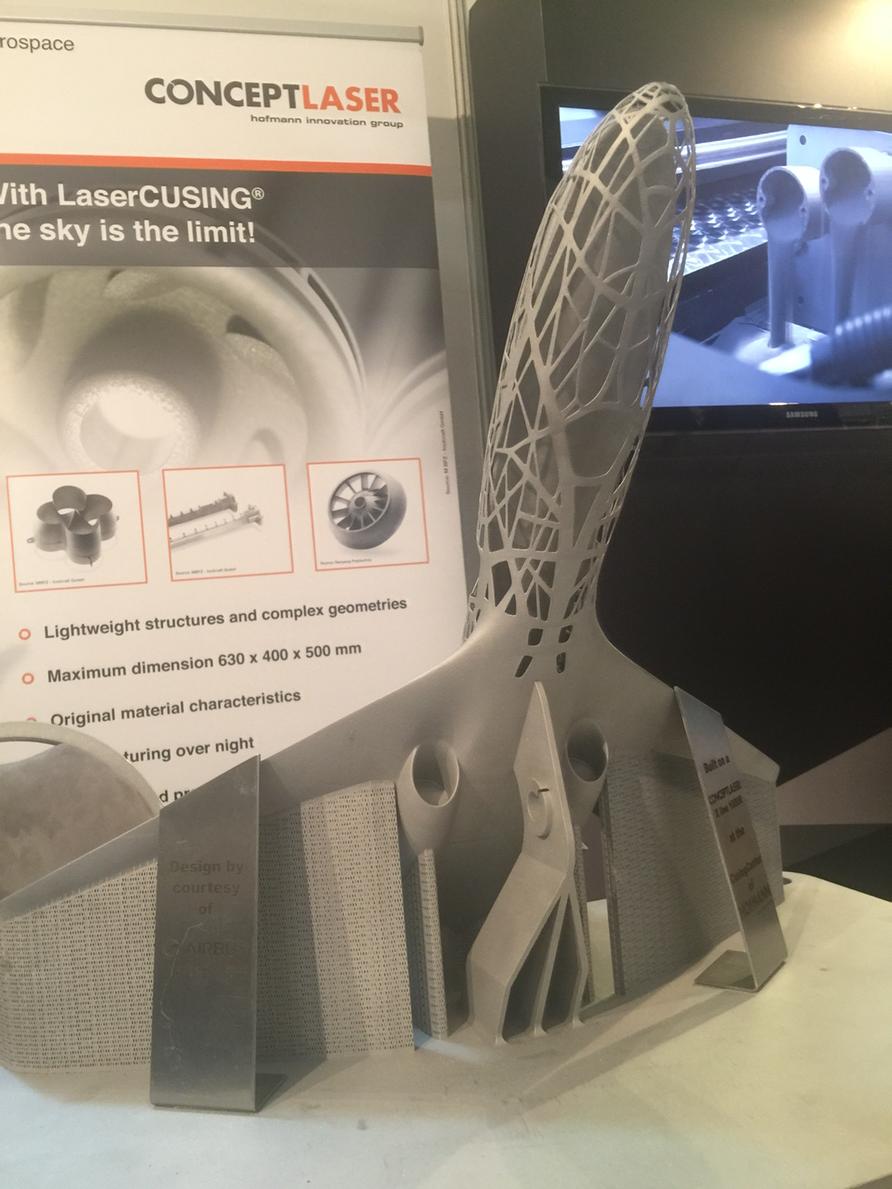 tbenst's tweet photo. Awesome steel 3D print for @airbus by @conceptlaserinc at #3dprintconf Berlin! http://t.co/xTRP82YNel