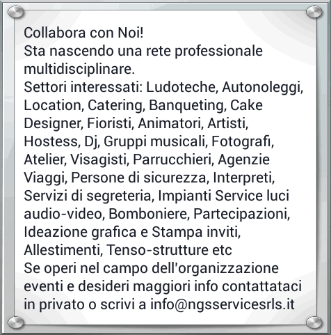 NgsNocera's tweet photo. Collabora con Noi! Se operi nel campo dell’organizzazione eventi scrivi a info@ngsservicesrls.it http://t.co/wMXlqTsVFn