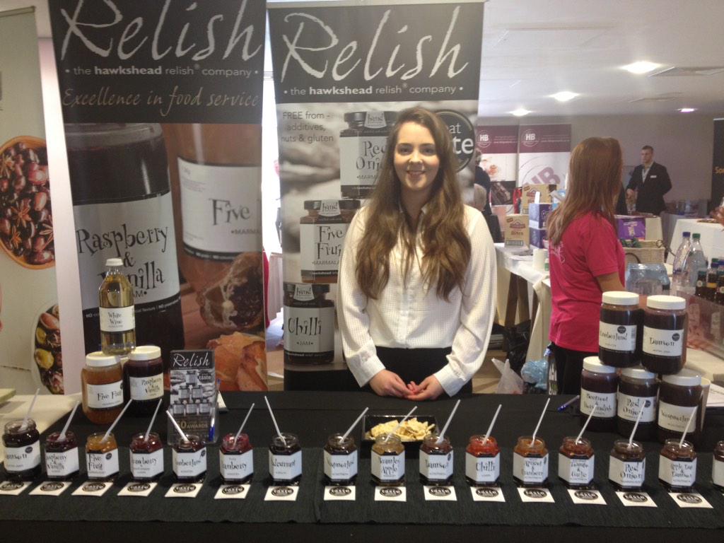 KateSpeaksEasy's tweet photo. @RhiAtRelish ready to welcome 
@wmcclures customers to @hawksheadrelish hospitality range #RegionalOriginality http://t.co/SHIrKRqnyI