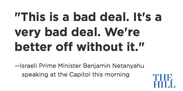 thehill's tweet photo. In #NetanyahuAddress, PM repeats that no nuclear deal is better than a bad one: http://t.co/rtE0QFX5O2 http://t.co/Di7DKDNSaa