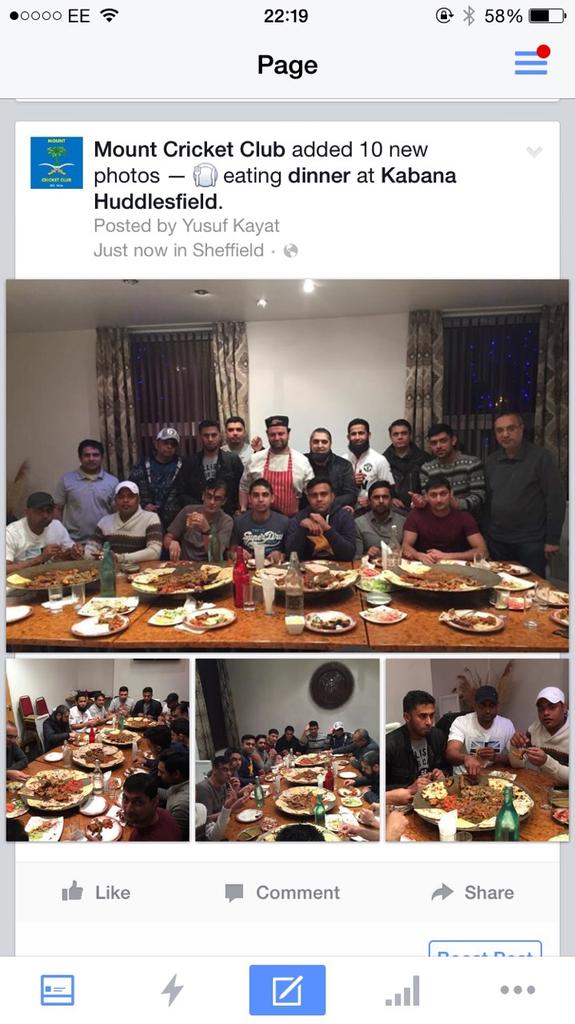 MountCricket's tweet photo. Team bonding session #MountCC #TeamMeal #Huddersfield #Kabbana http://t.co/c69HQdSeJb