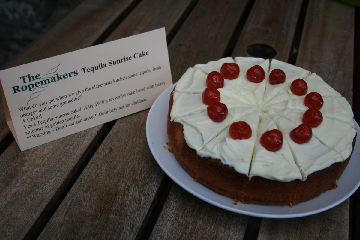 Latest cake on the bar?  Truly from the 70's, a Tequila Sunrise Cake laced with loads of golden tequila!