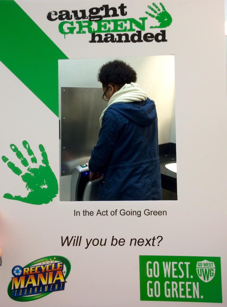 GoWestGoGreen's tweet photo. Cheyenne was #CaughtGreenHanded using an electric hand dryer instead of using paper towels http://t.co/JCnAAiUQQ5