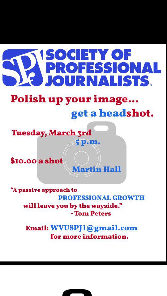 SPJatWVU's tweet photo. DONT FORGET! 📷🎥 SPJ is hosting headshots tonignt! All are welcome http://t.co/6W47Vlw9lt
