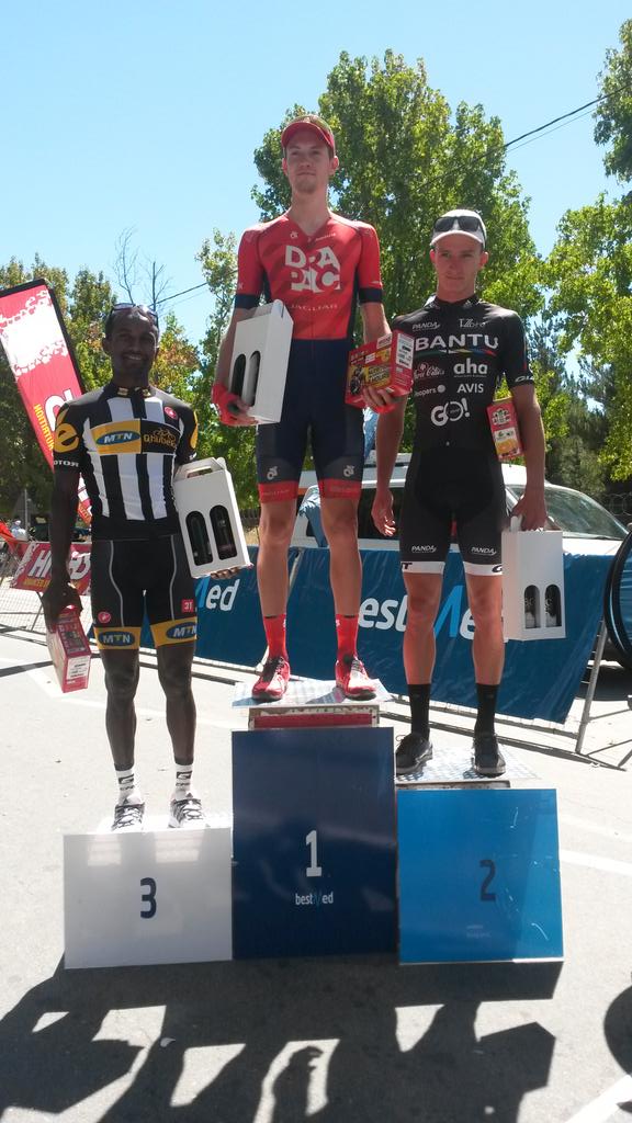 tourofgoodhope's tweet photo. Stage 2 podium @BestmedSocial #TdB2015 @DGirdlestone @hbkruger http://t.co/sYMdIhp91X