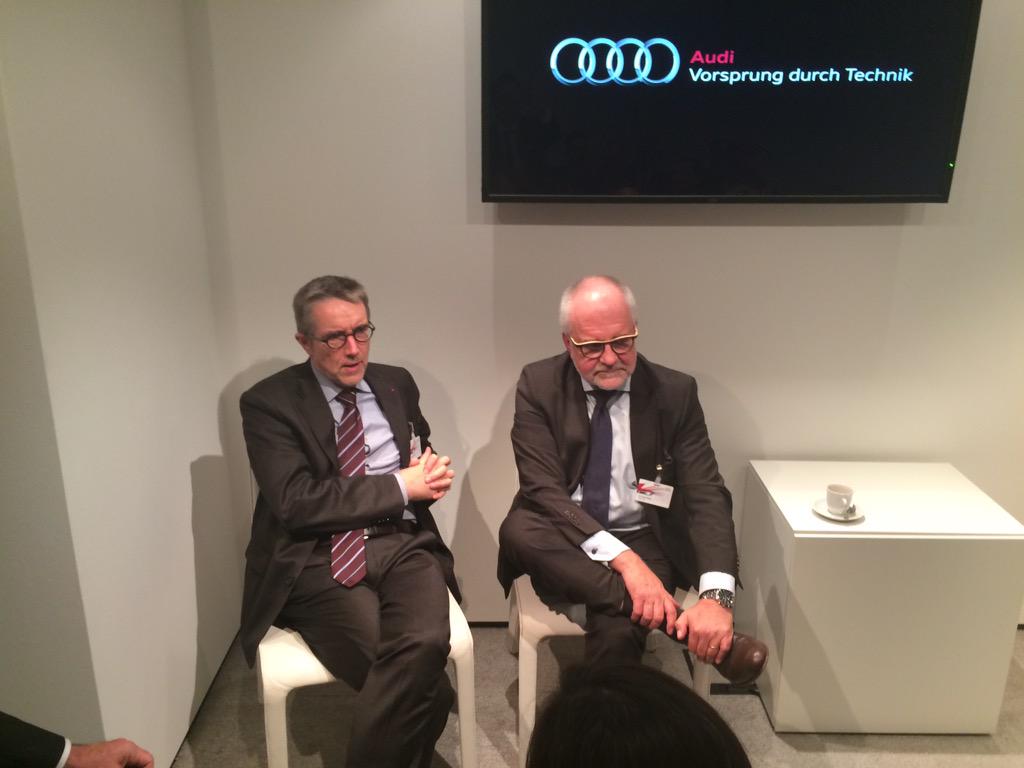 MotorTrend's tweet photo. Herr Doctors Heinz Hollerweger &amp; Horst Glaser are responsible for the new @Audi #R8 &amp; #Etron. #GIMS #GenevaMotorShow http://t.co/AgIop9ipA2