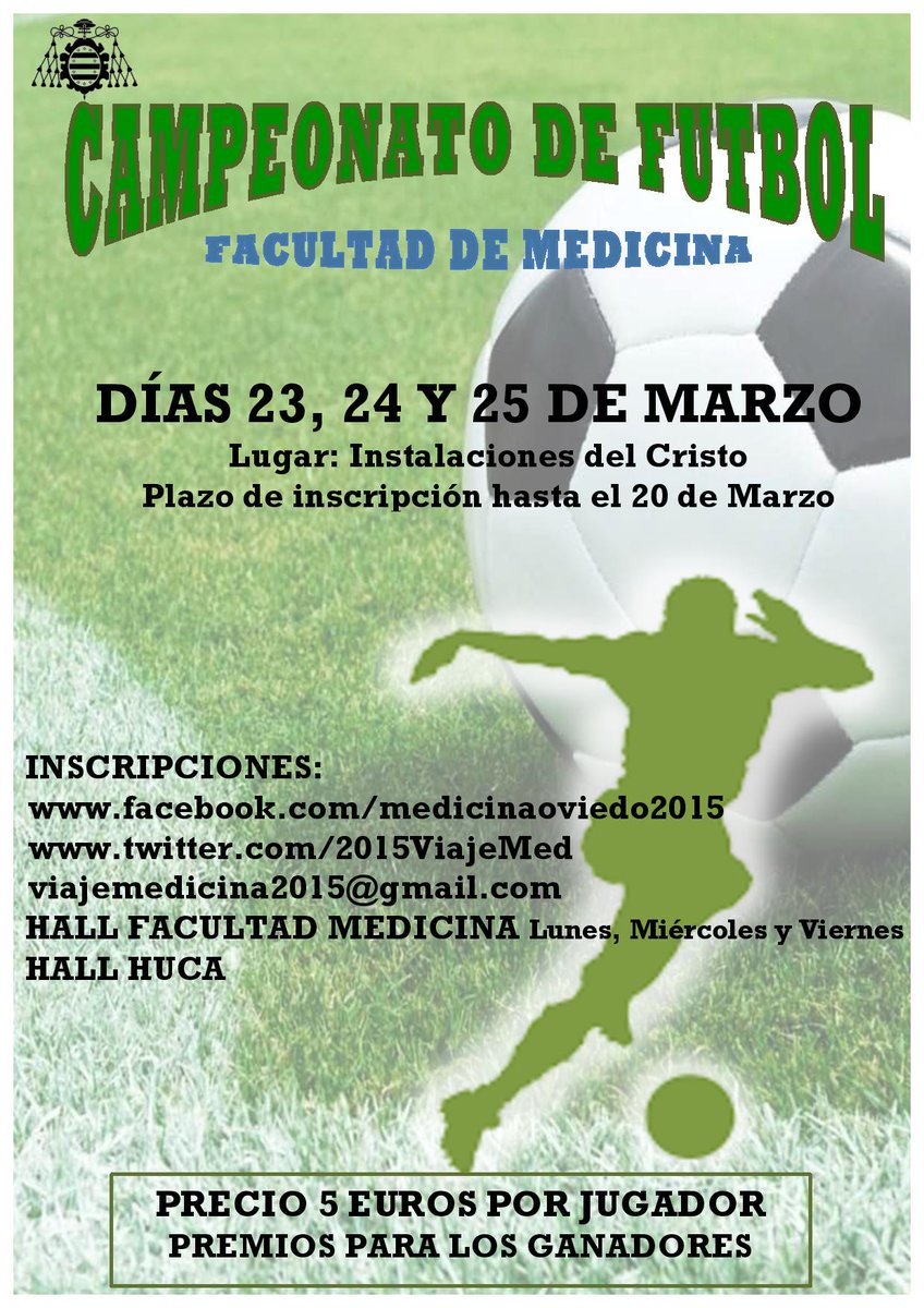 2015ViajeMed's tweet photo. APUNTATE AL TORNEO QUE ORGANIZA LA FACULTAD DE MEDICINA
5€ / JUGADOR; 23, 24 Y 25 DE MARZO. 
PREMIOS A LOS GANADORES http://t.co/7gkR48wOdP