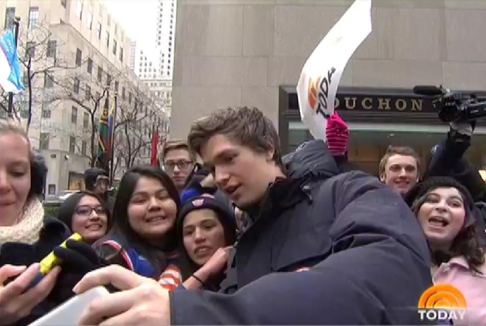 TODAYshow's tweet photo. A selfie with @AnselElgort isn't a bad way to start off your Tuesday! #TODAYPlaza http://t.co/d15kHqoDJ0