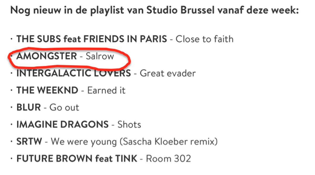 Amongstermusic's tweet photo. πππ #Salrow #Stubru #playlist http://t.co/IFo09wUomB