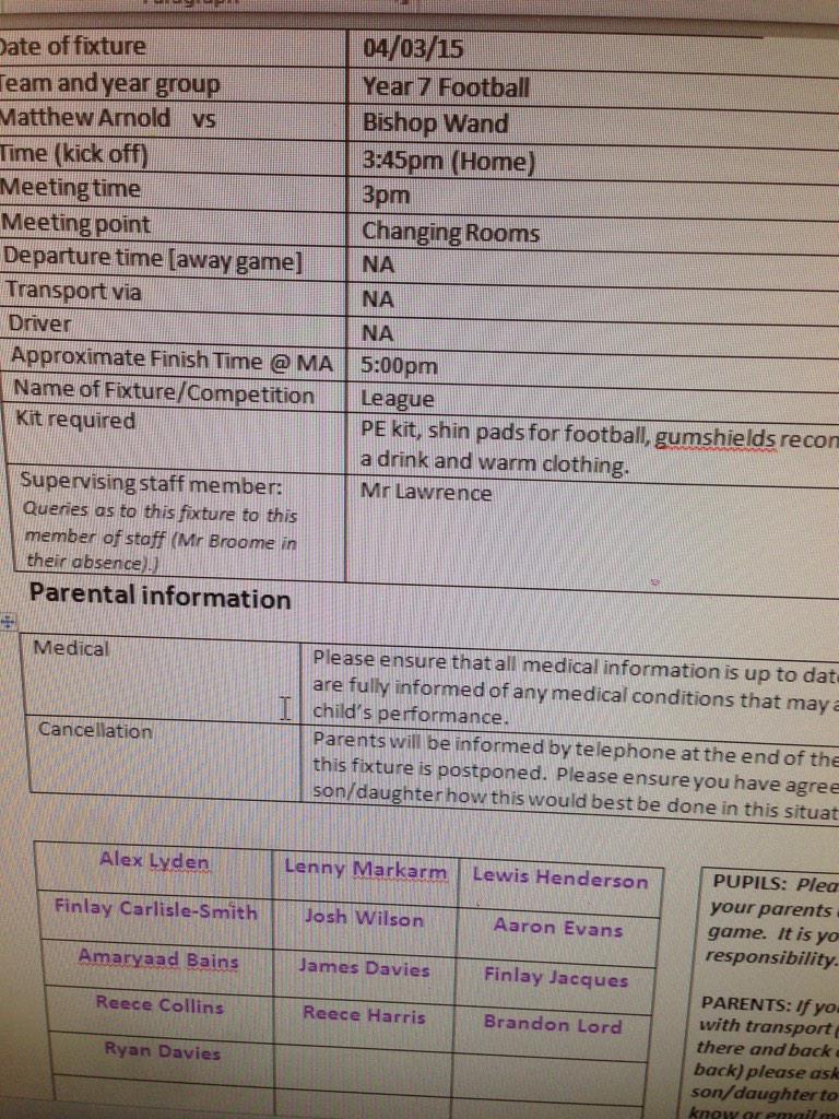 Y7 Fball match tomorrow at home v BW. Please come and support!