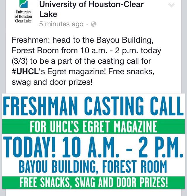 #UHCL RT <a href="/UHCLTheSignal/">The Signal</a>: FRESHMAN CASTING CALL! #UHCL18