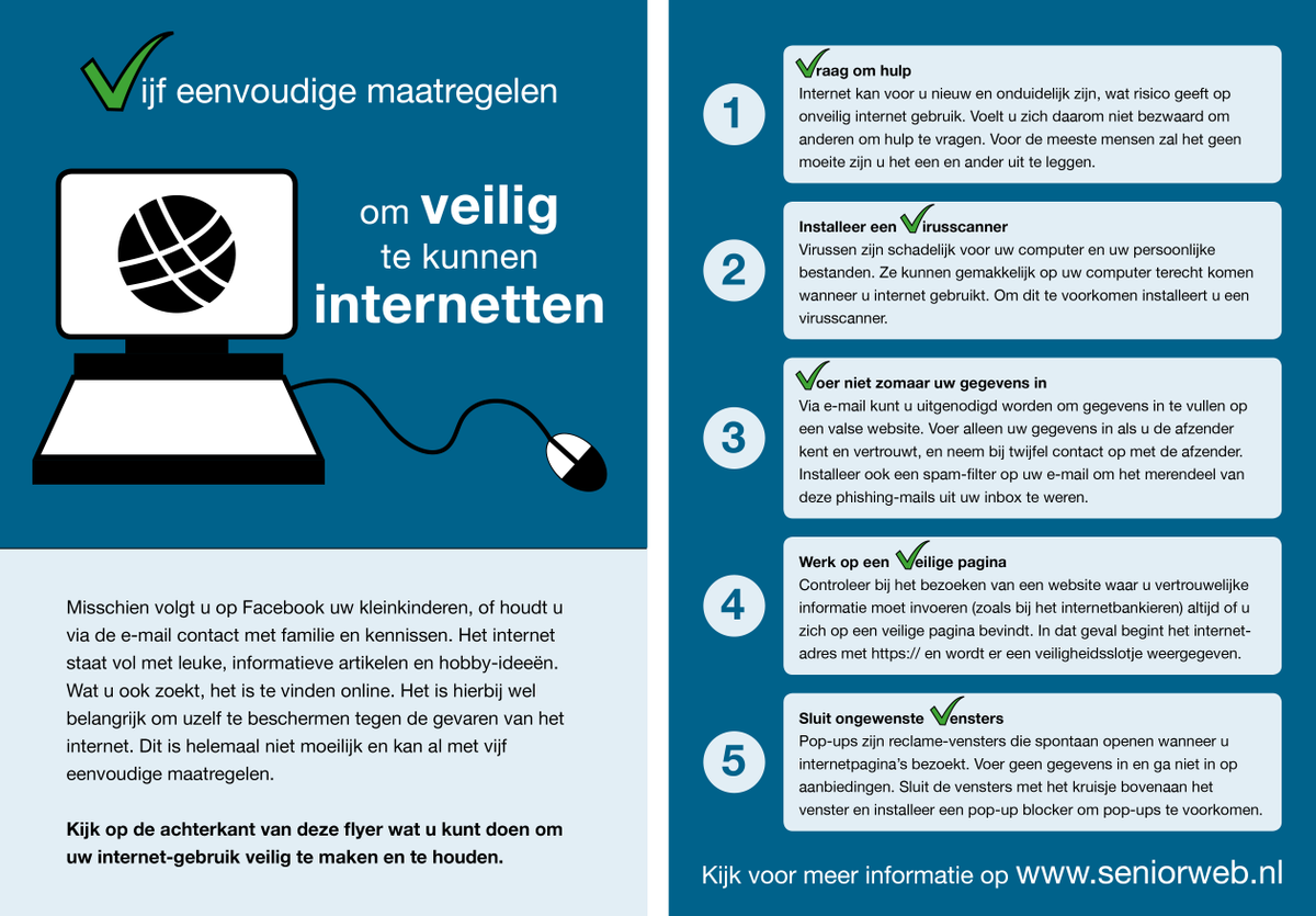 nlmol's tweet photo. Vijf eenvoudige maatregelen om veilig te kunnen internetten 
Download de flyer op http://t.co/YBGcEQYnQ1
#ntwrpn http://t.co/DsOnYgRsG1